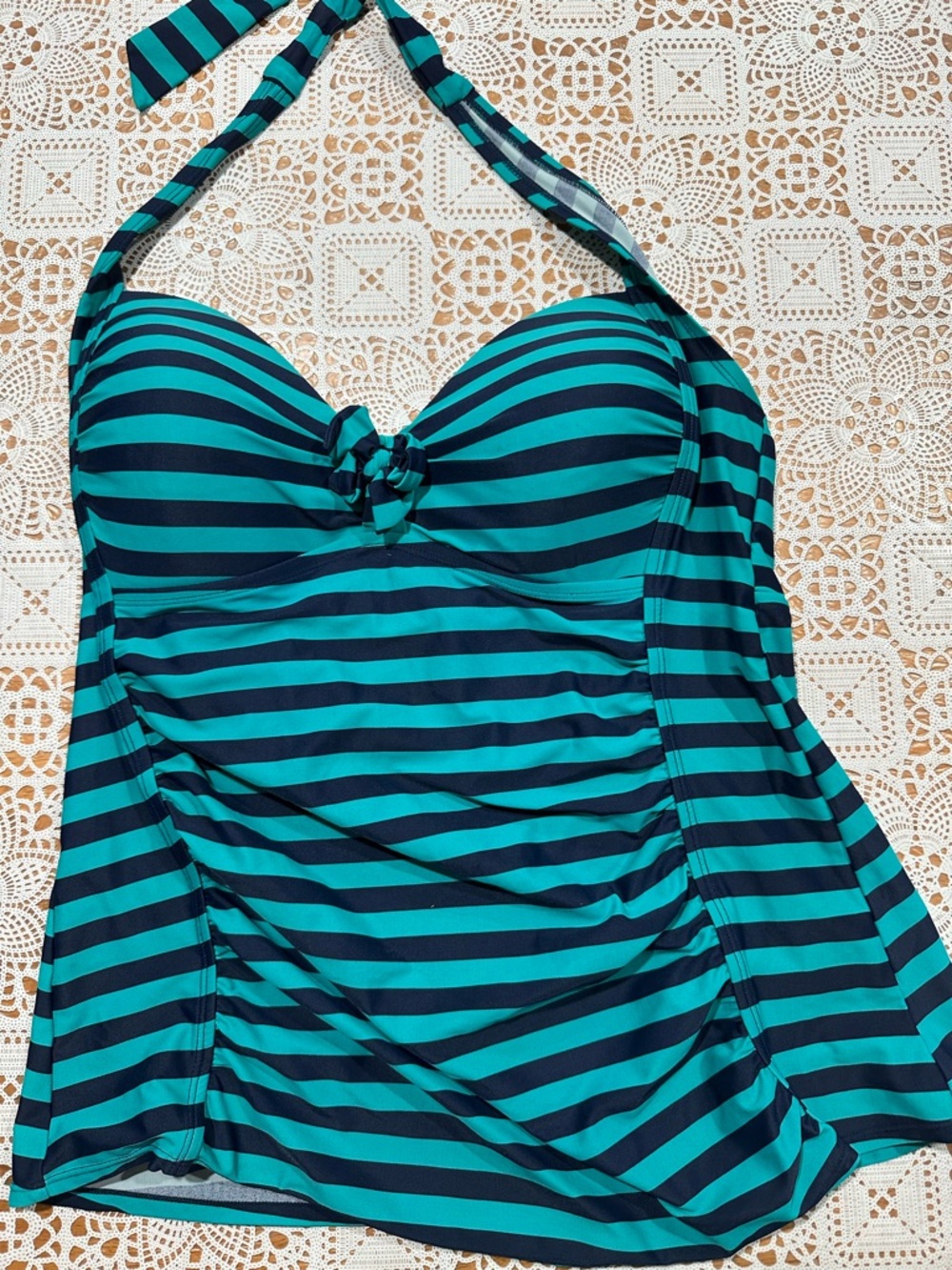 Merona Teal and Navy Striped Halter Tankini Top